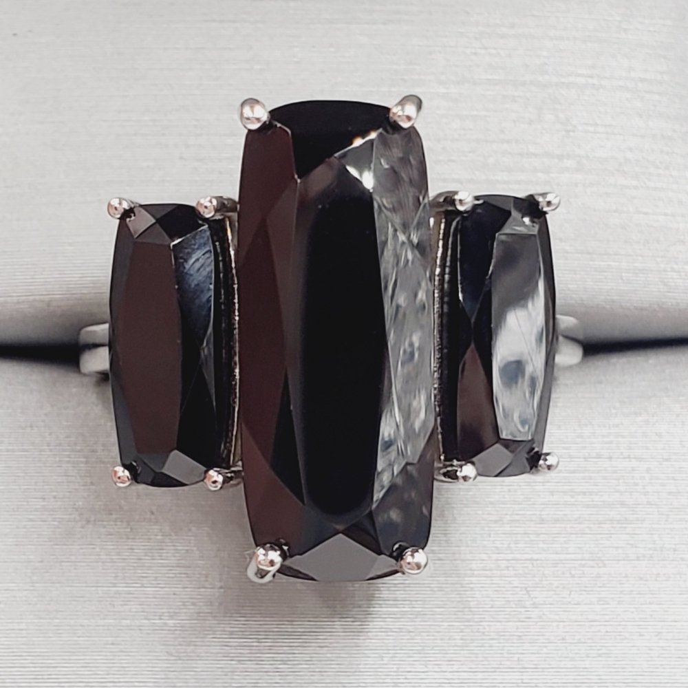 Black Spinel Ring Three Stone Ring 925 Ring Statement Ring